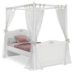 Rustic White Bed Canopy Pole with Sheer