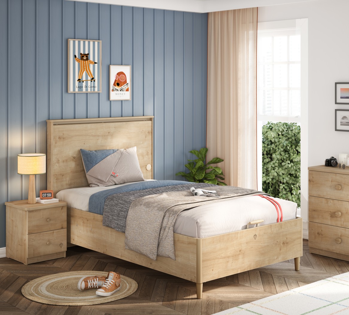 20.30.177 (1) Mocha Bed with Base with Flat Headboard 120x200cm - Image 1