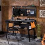 Dark Metal Small Study Desk with Unit