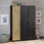 Black 3 Doors Line Wardrobe