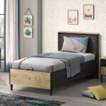 Black Bed with Base with Flat Headboard 100x200cm