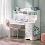 Rustic White Large Study Desk with Unit