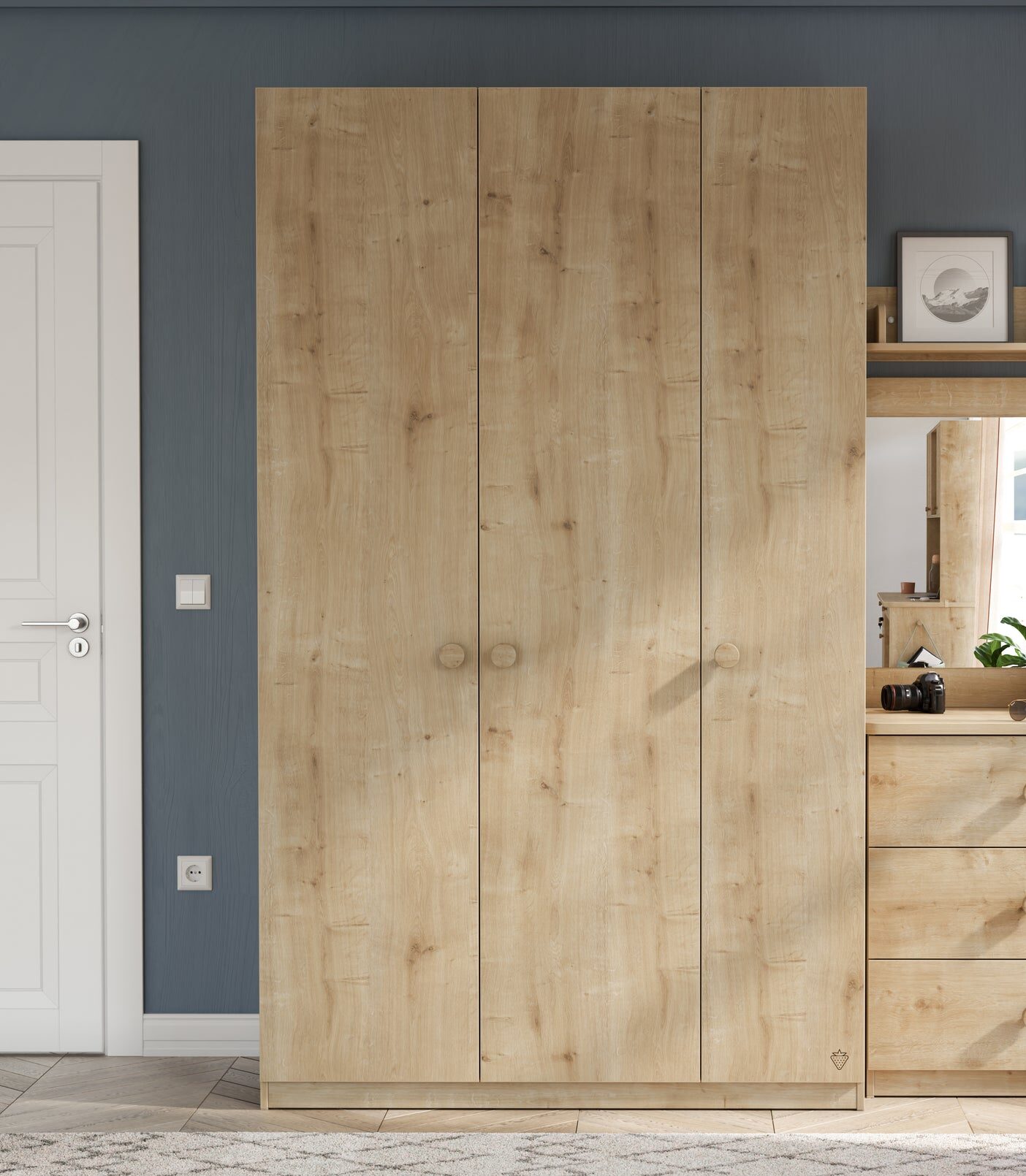 2bucukkapiliaynalidolapKAPALI.effectsResult_1800x1800 Mocha 3 Doors Line Wardrobe - Image 1