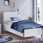 White Bed with Base with Bookshelf Headboard 100x200cm