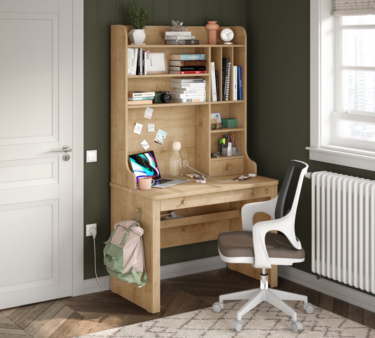 Small Study Set Mocha Small Study Desk with Tall Study Unit – Mebel Lacka