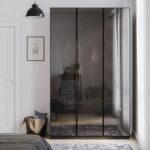 Dark Metal 3 Door Glass Wardrobe