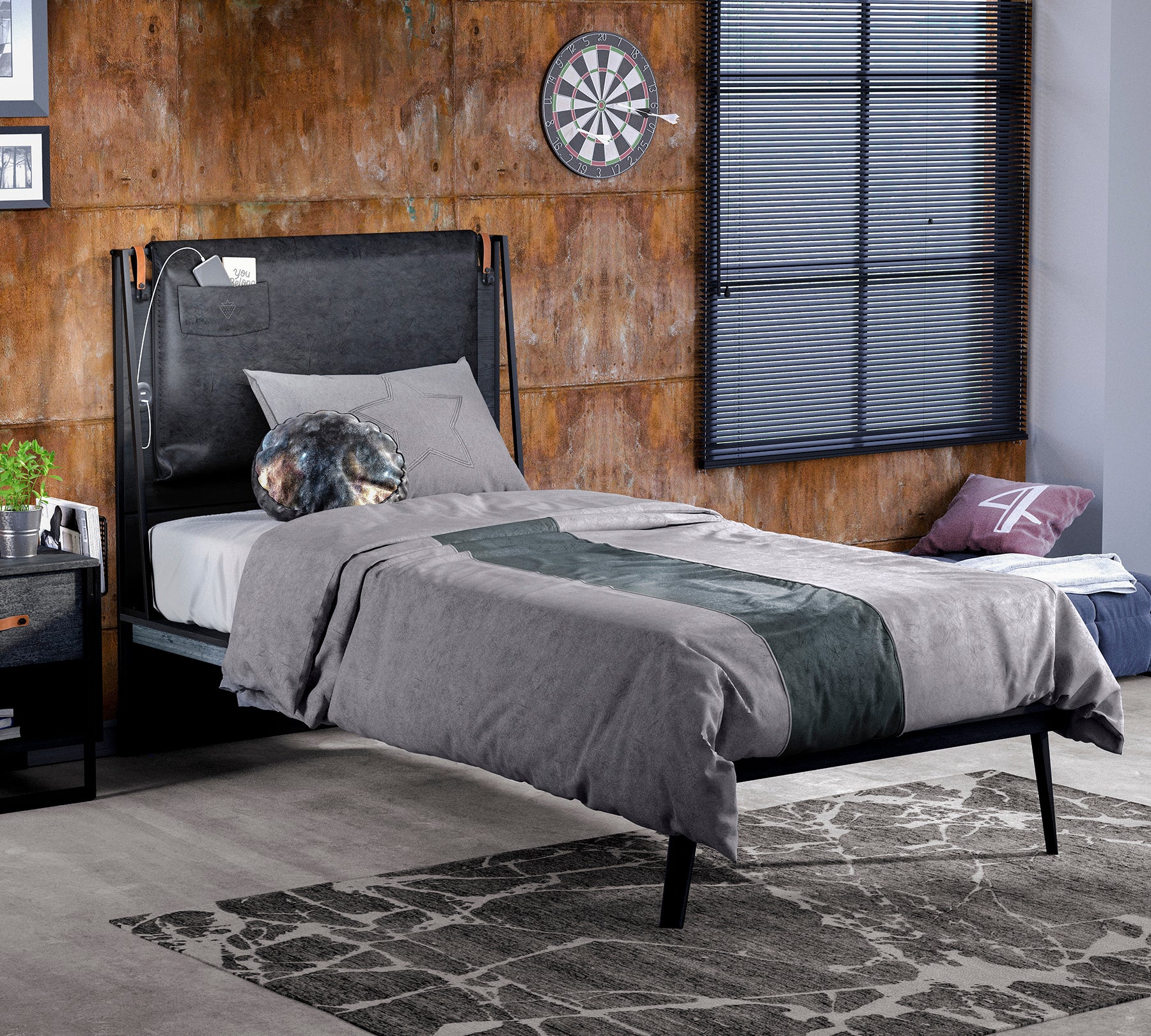 20.52.1314.00-01_1800x1800 Dark Metal Line Bed with Flat Headboard 120x200cm - Image 1