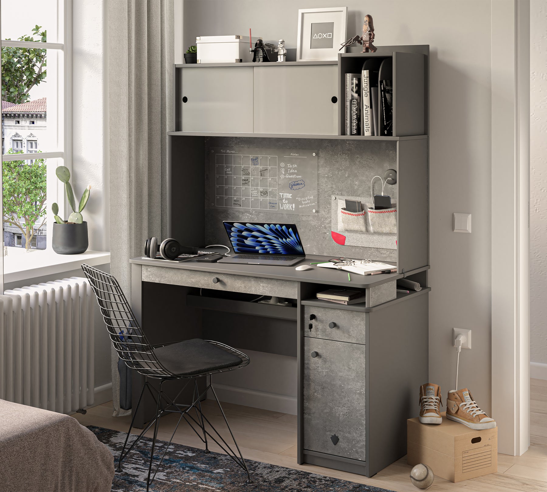 20.81.1103.00-01_1800x1800 Space Gray Large Study Desk with Unit - Image 1