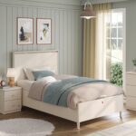 Varia Cream Flat Headboard Bed with Base 100x200cm